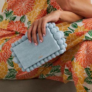 CULT GAIA Eos Croc-Print Beaded Suede Clutch Bag